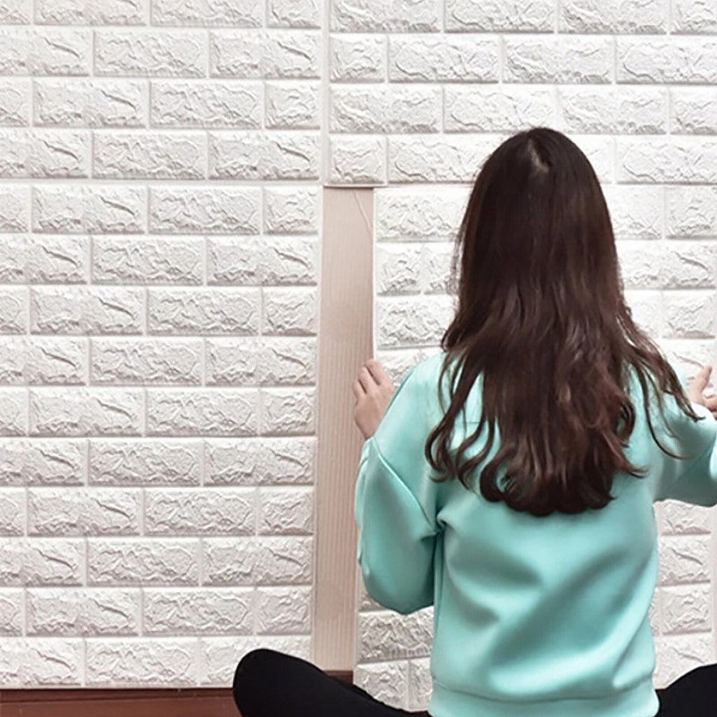 40 Pack 3D Brick Wall Stickers | Self Adhesive Foam Wallpaper Panels Waterproof White Wall Decor