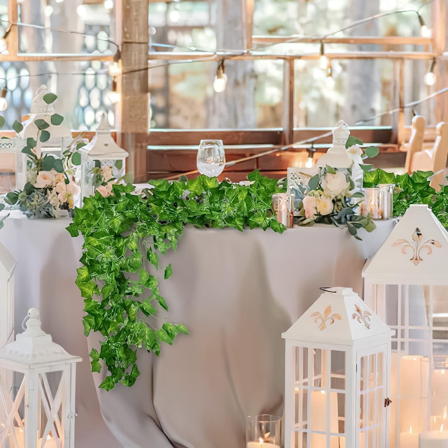 12PCS 2M Artificial Ivy Vine Garland - Fake Hanging Green Leaf Plant for Party Home Decor