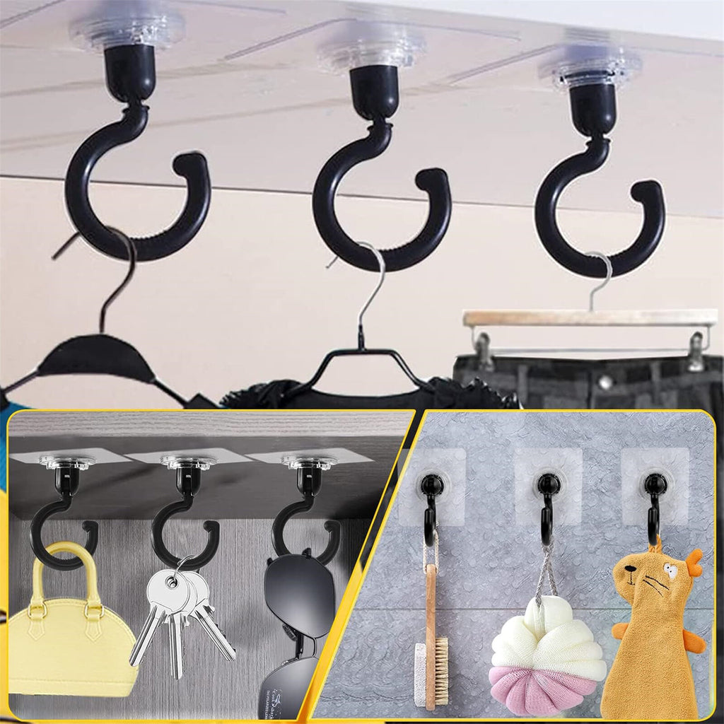 5PCS Rotatable Self Adhesive Wall Hooks Ceiling Door Hanger Heavy Duty Black