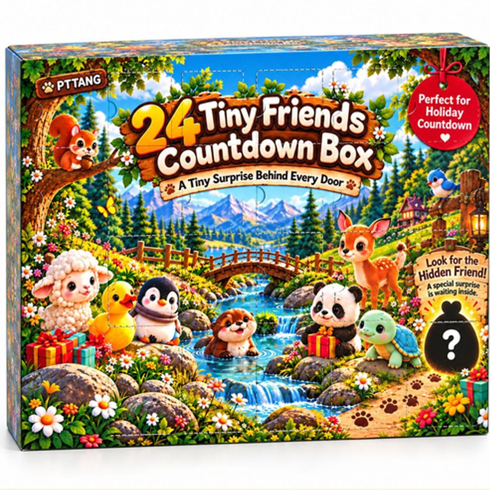 24 Tiny Friends countdown box 3D printed animals advent calendar on a white background