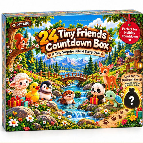 24 Tiny Friends countdown box 3D printed animals advent calendar on a white background