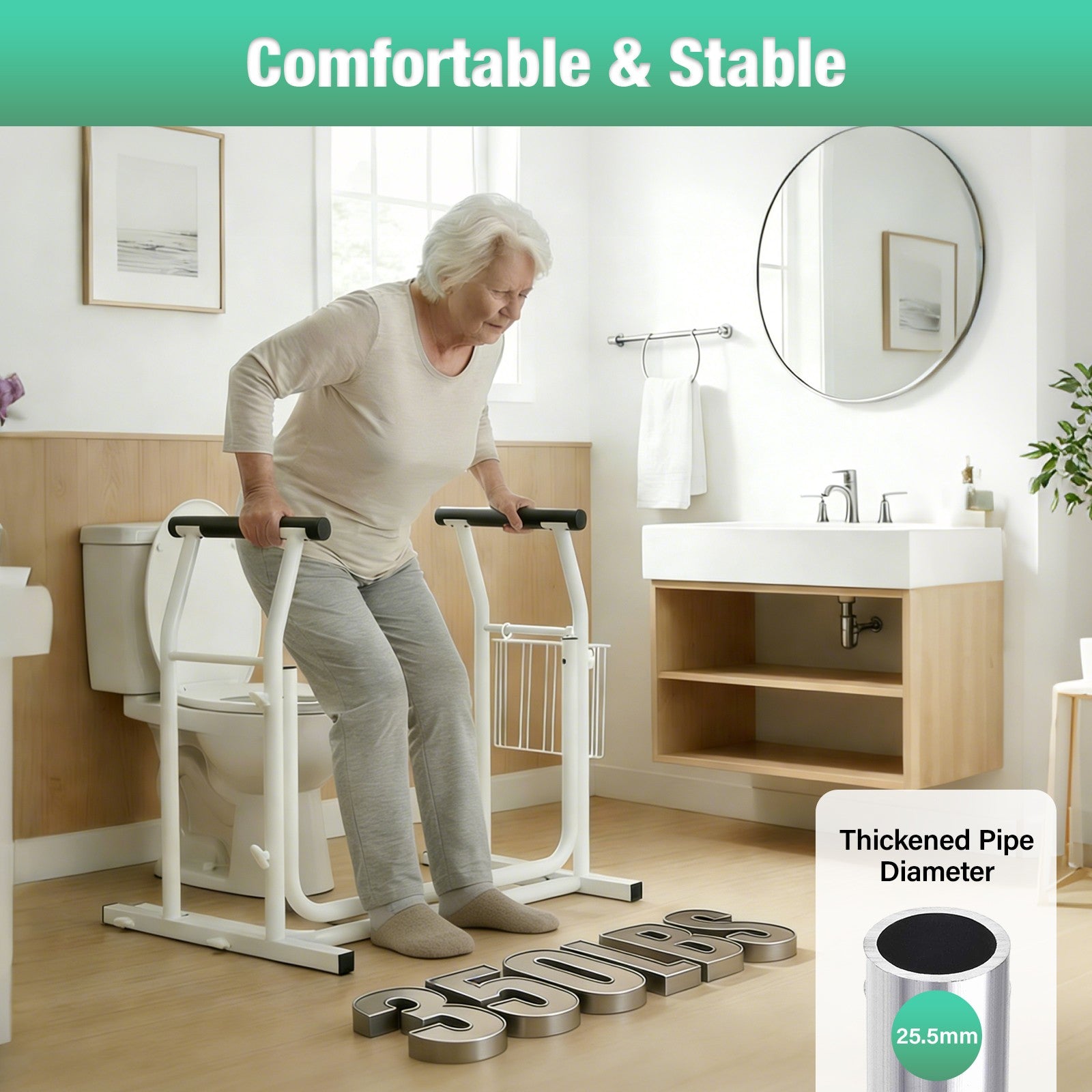 Toilet Support Frame Safety Grab Rail with Storage Basket Non-Slip Toilet Aid for Elderly & Disabled
