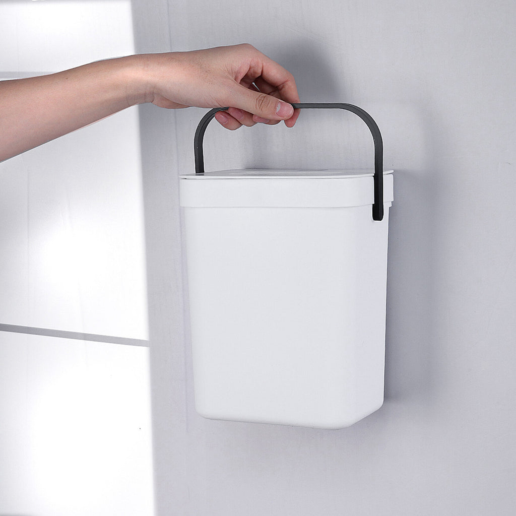 2 Pack Wall Mounted Mini Trash Can with Lid – Hanging Plastic Waste Bin for Kitchen and Bathroom