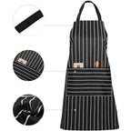 3PCS Striped Kitchen Apron with 2 Pockets – Unisex Chef Cooking BBQ Apron Washable