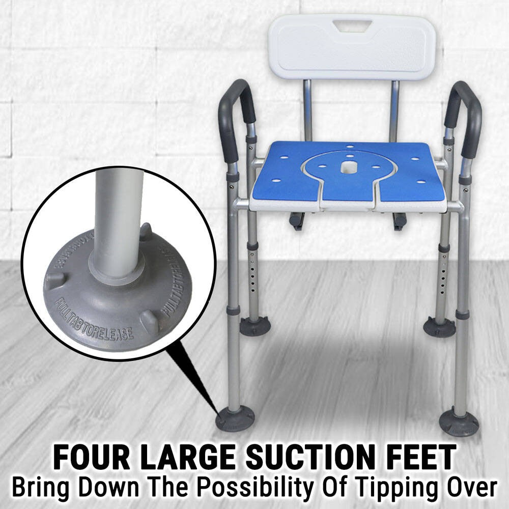 5-in-1 Adjustable Commode Shower Chair with Arms & Back | Raised Toilet Seat & Bedside Mobility Aid for Elderly