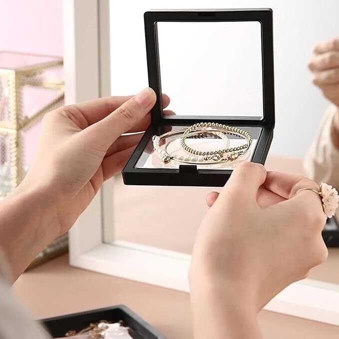 20PCS Square 3D Floating Jewelry Display Frames - Coin Holder Box Cases with Stands