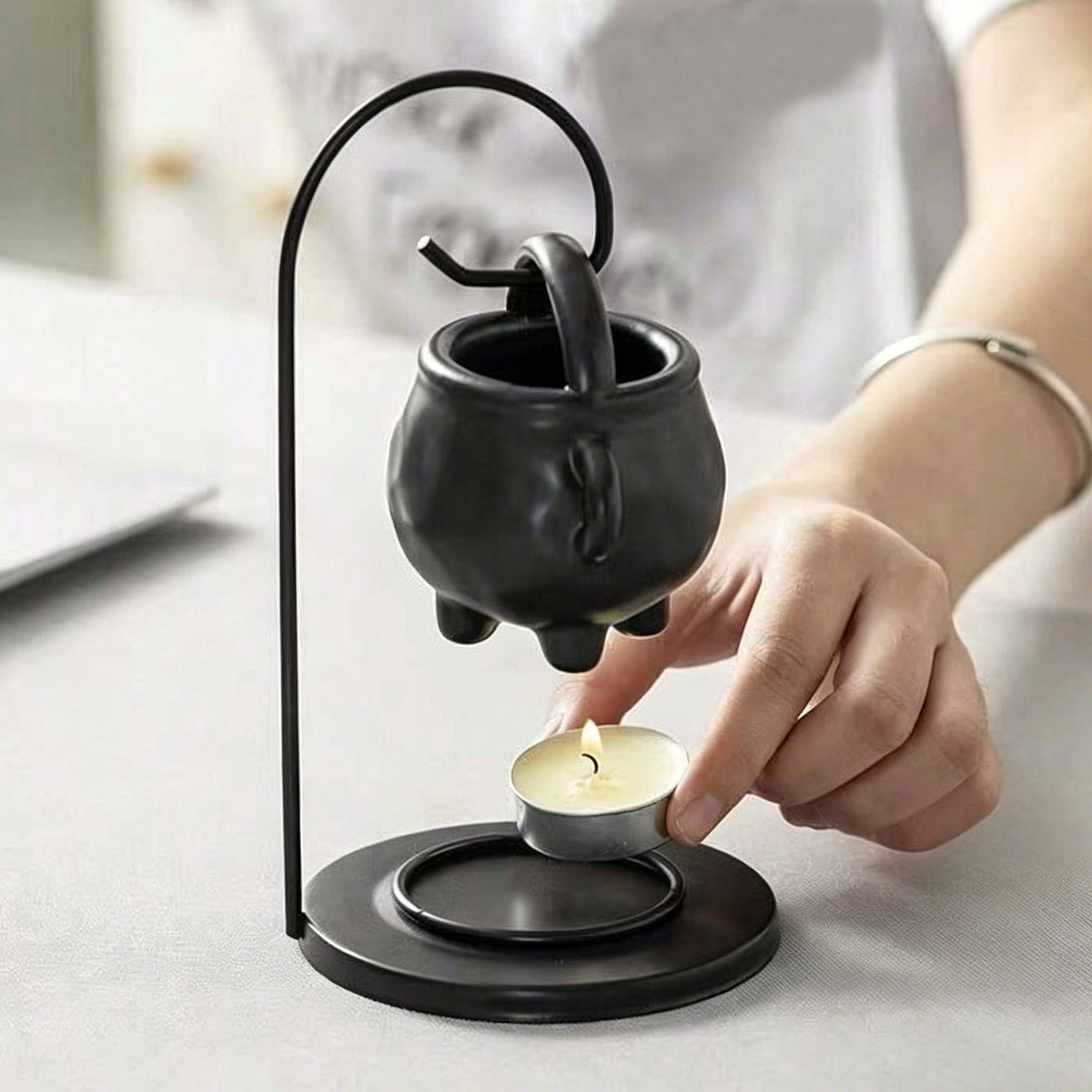 Ceramic Essential Cauldron Oil Burner with Stand Candle Aroma Diffuser Bedroom