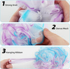 12PCS Mermaid Loofah Sponge Bath Puff - Soft Exfoliating Shower Balls Body Wash Sponge
