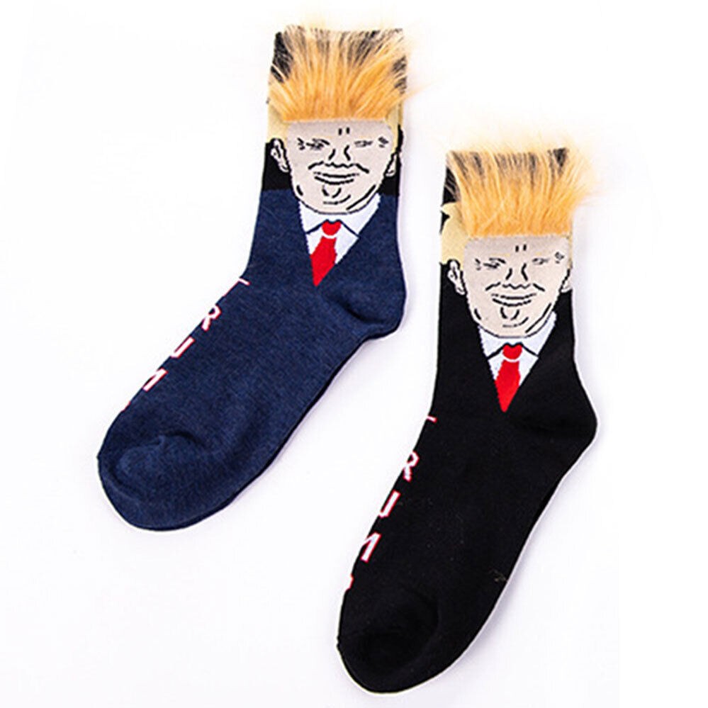 Trump 3D Hair Novelty Crew Socks – Funny Donald Trump Socks with Comb (1 or 2 Pair)