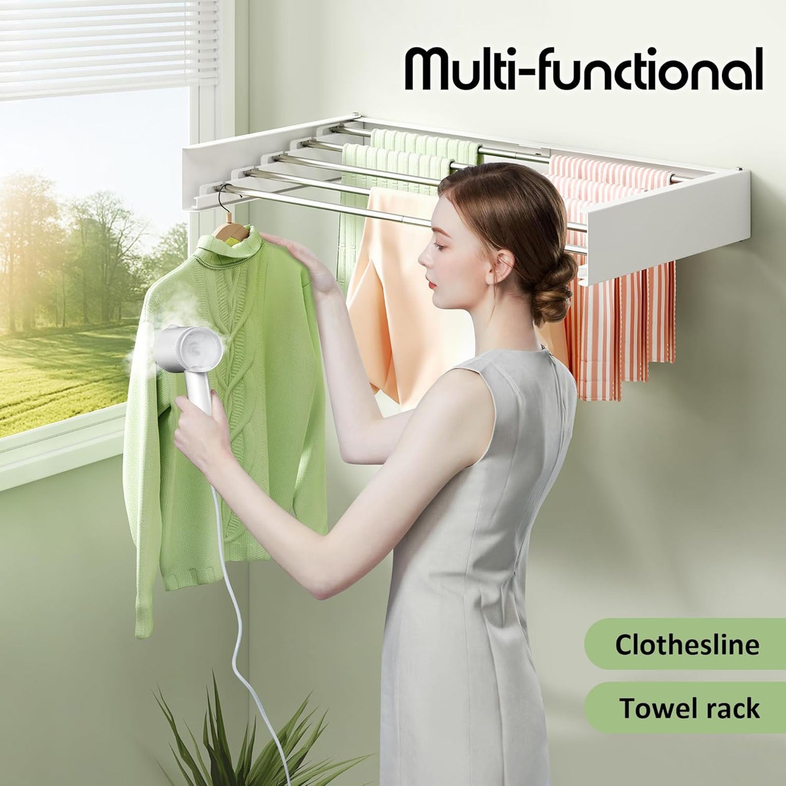 80CM Foldable Wall Mounted Clothes Drying Rack - Metal Towel and Laundry Holder White