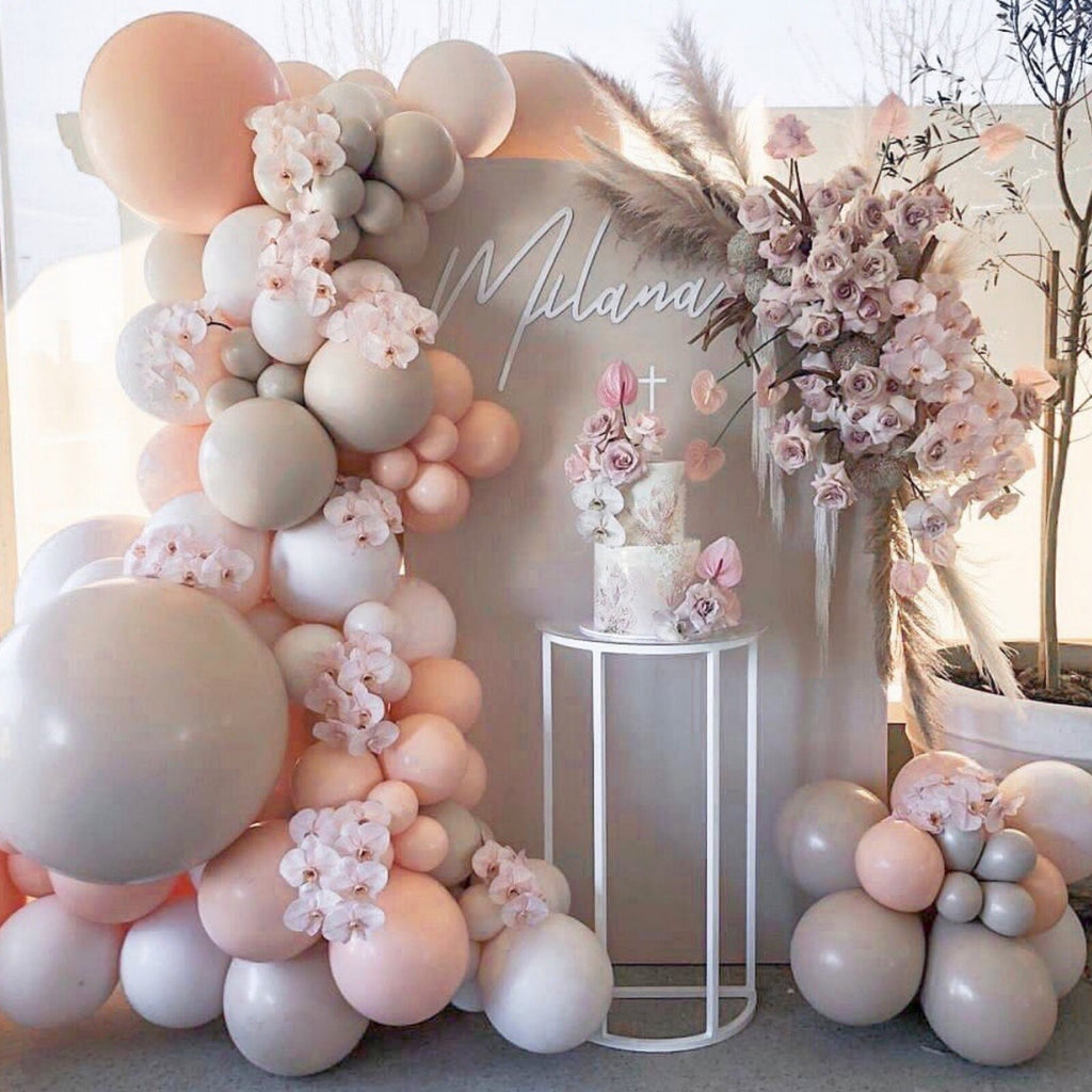 210 Piece Macaron Balloon Arch Garland Kit – Blush Pink and Grey Party Balloons for Wedding, Baby Shower and Birthday Decor