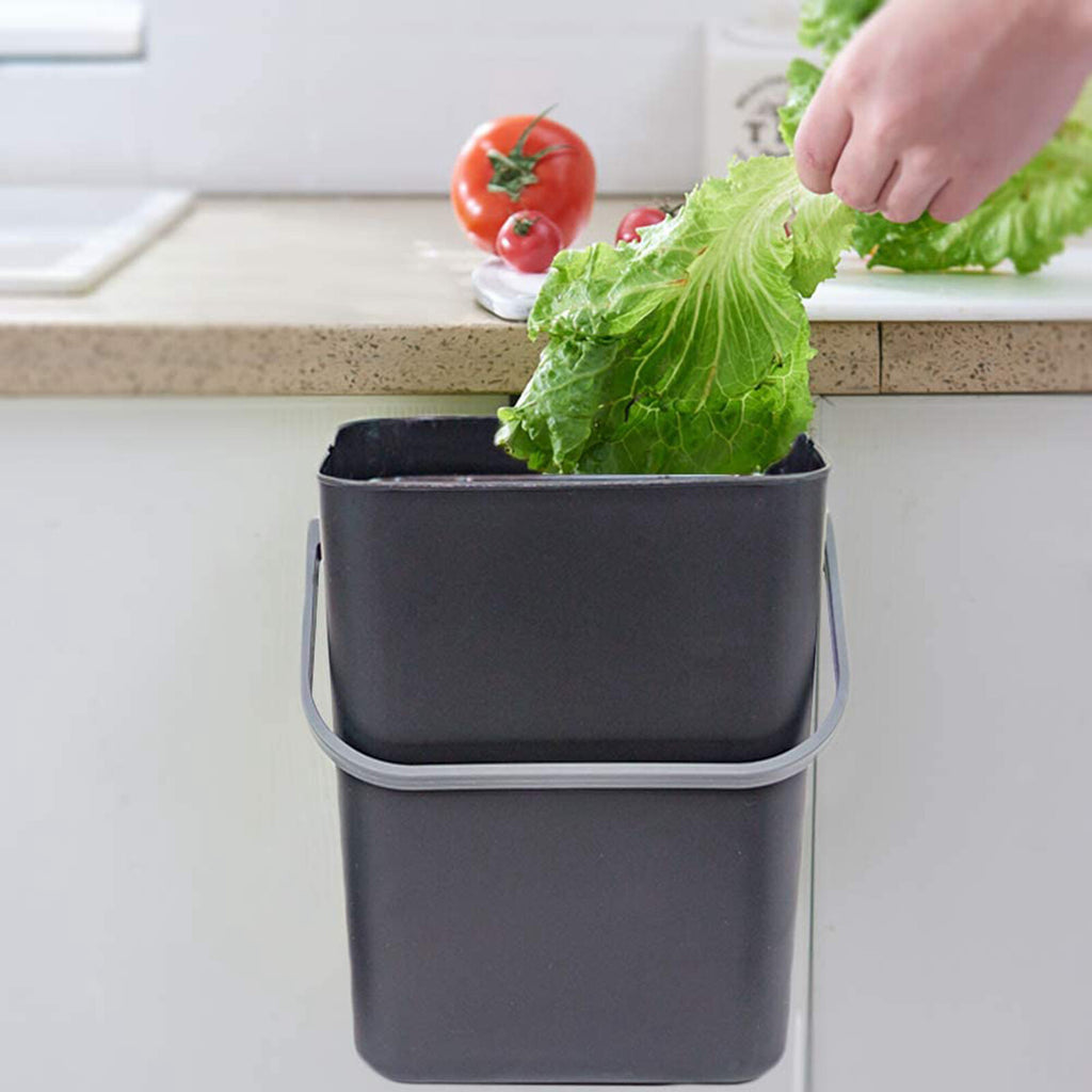 2 Pack Wall Mounted Mini Trash Can with Lid – Hanging Plastic Waste Bin for Kitchen and Bathroom