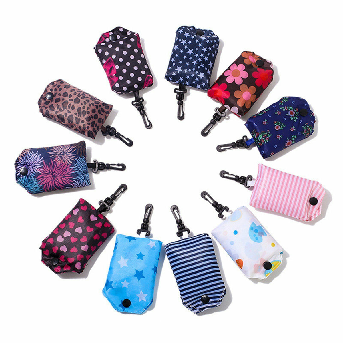 5Pcs Random Grocery Storage Handbag Foldable Key Chain Tote Pouch Shopping Bags