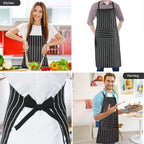3PCS Striped Kitchen Apron with 2 Pockets – Unisex Chef Cooking BBQ Apron Washable