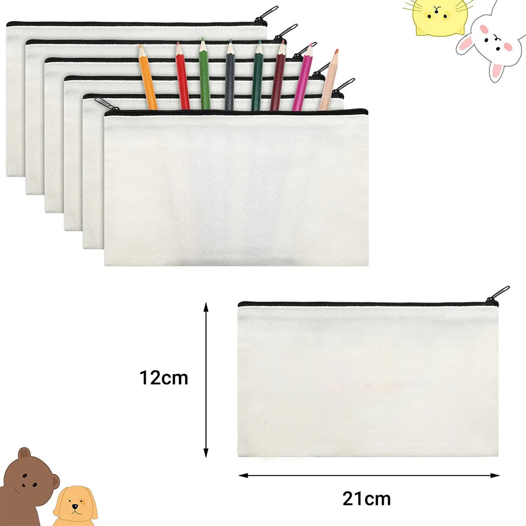 10pcs Canvas Makeup Bags with Zipper | Blank DIY Cosmetic Pouches Pencil Cases