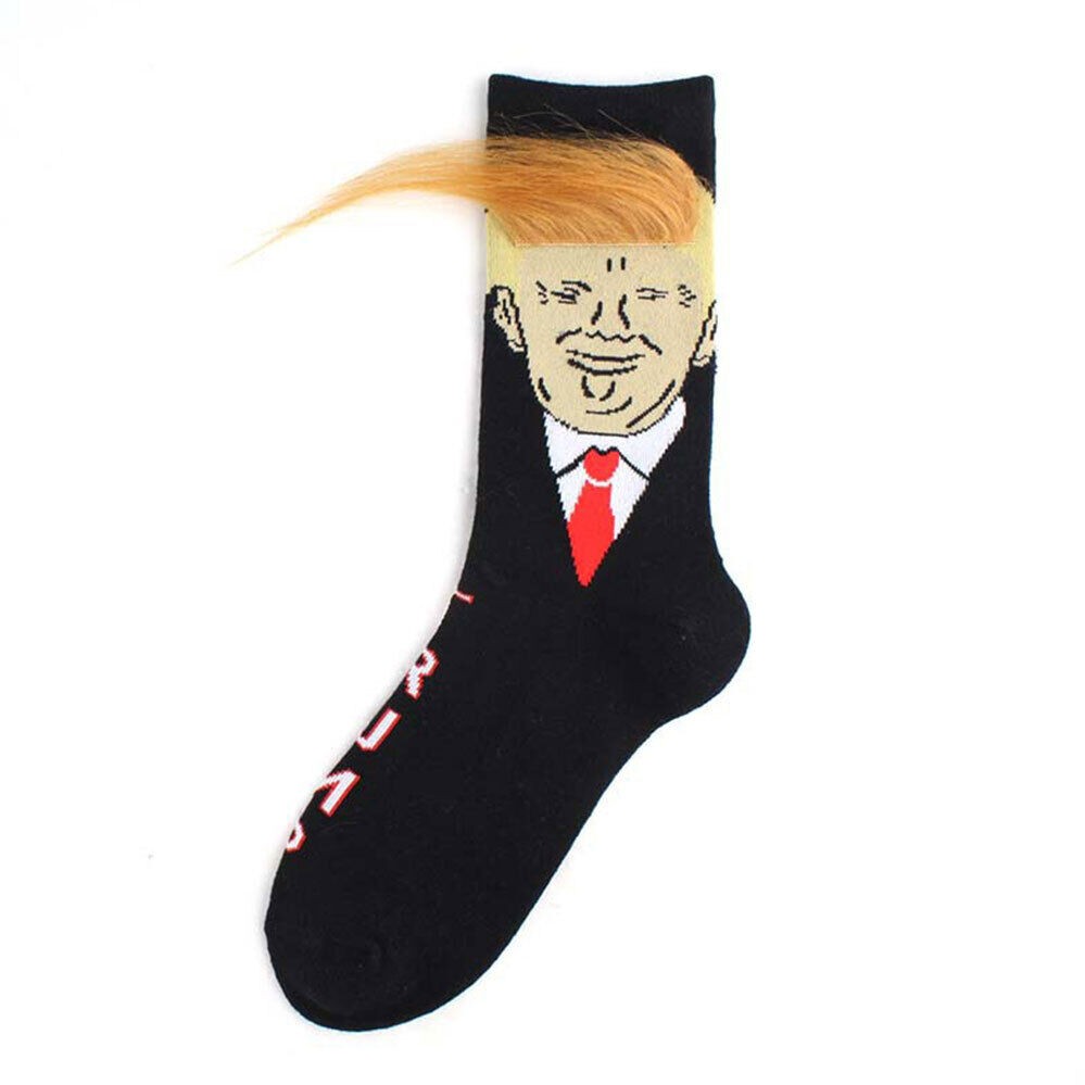 Trump 3D Hair Novelty Crew Socks – Funny Donald Trump Socks with Comb (1 or 2 Pair)