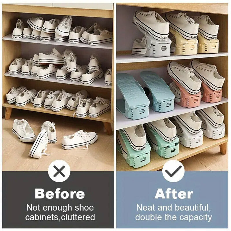 24x Adjustable Plastic Double Layer Shoe Rack Three Gear Shoe Support Space Sav24PCS Adjustable Double Layer Shoe Rack Holders - Space Saving Plastic Shoe Organiserse