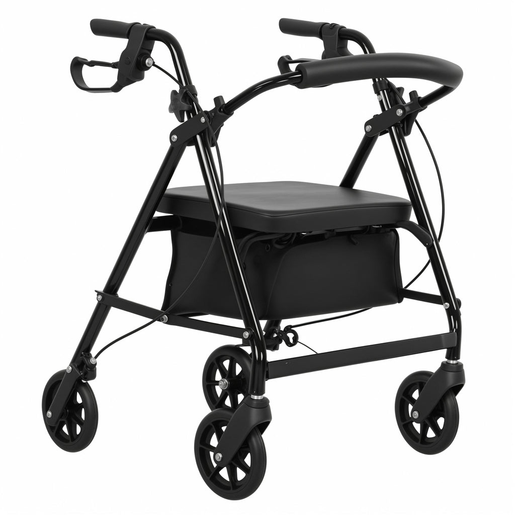 4-Wheel Rollator Walker Folding Mobility Aid with Seat Brakes & Storage Bag for Seniors