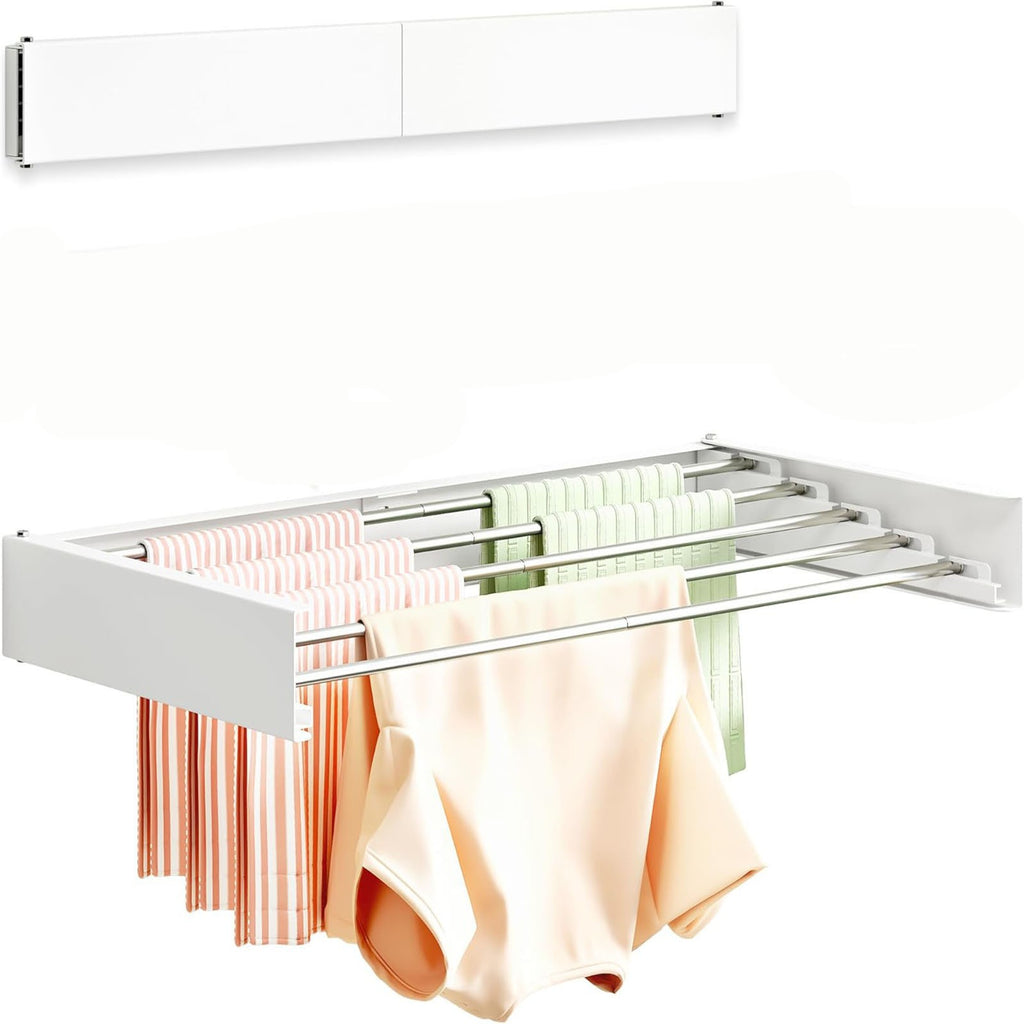 80CM Foldable Wall Mounted Clothes Drying Rack - Metal Towel and Laundry Holder White