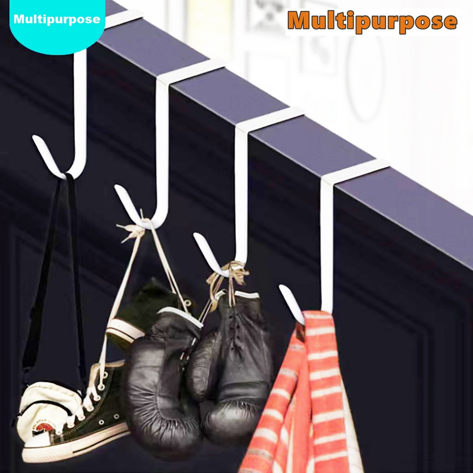 8PCS Adjustable Long Over The Door Hanger Front / Back Door Hook Organizer AU8PCS Adjustable Over The Door Hooks - Long Front and Back Door Hanger OrganiserS