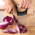 3PCS Food Slice Assistant Onion Slicer Holder - Stainless Steel Vegetable and Meat Cutter Guide
