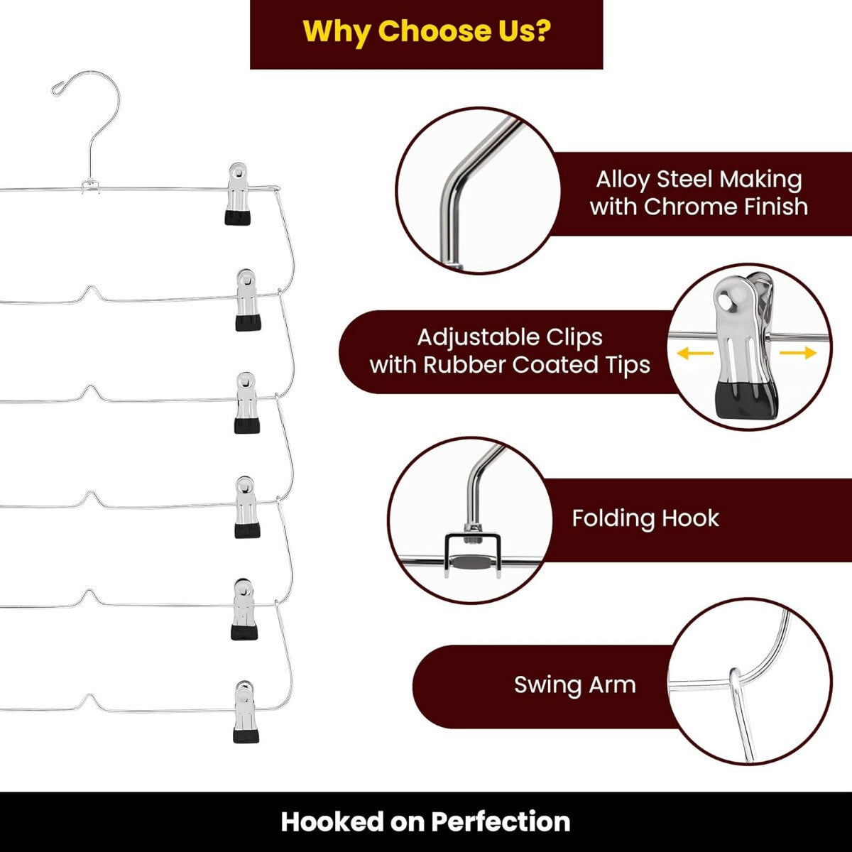 2 Pack 6 Tier Skirt and Pant Hangers with Clips - Space Saving Multi Hangers for Closet Storage