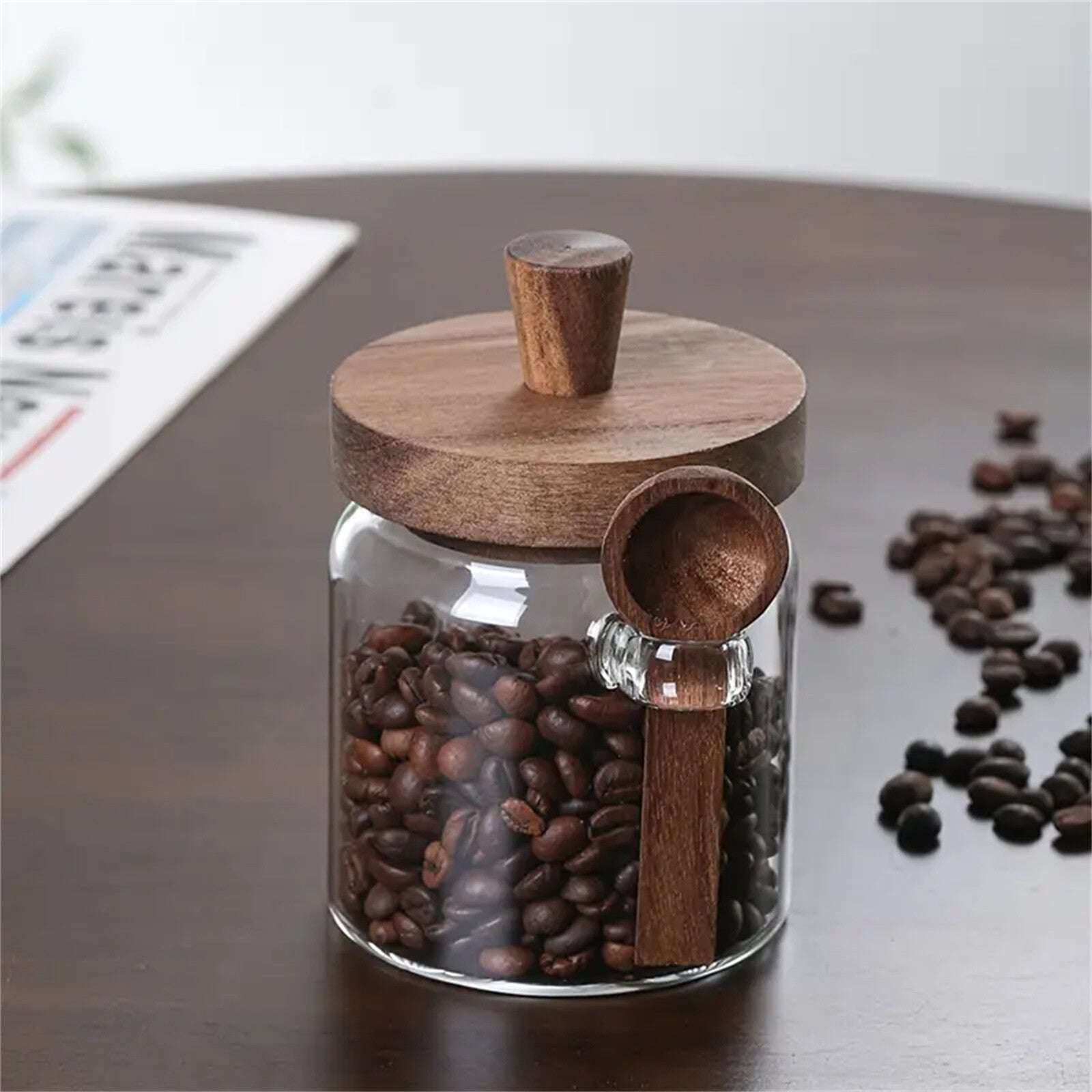 2 Pack Glass Storage Jars with Wooden Lid and Spoon – Airtight Coffee, Spice and Food Containers