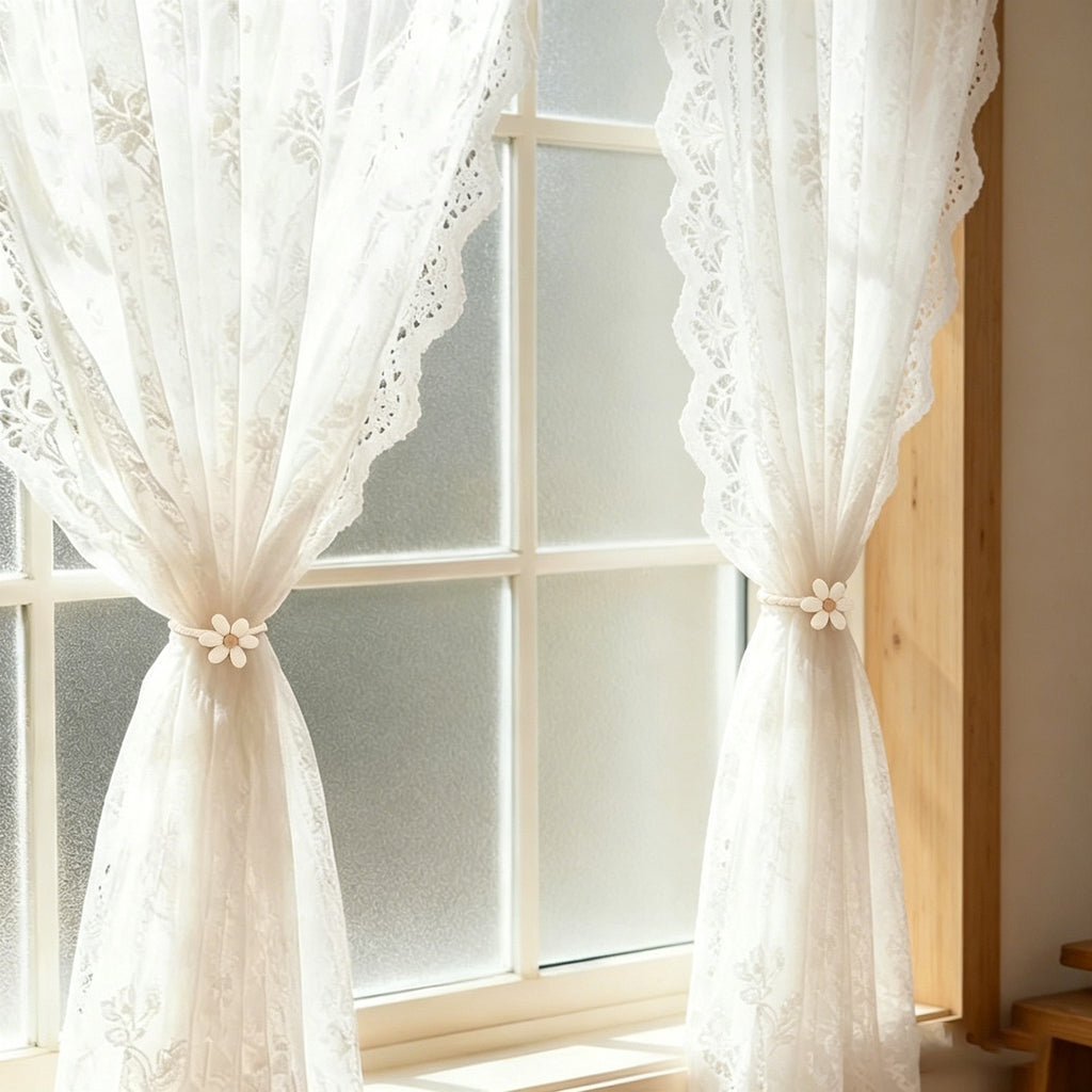 Magnetic curtain tieback close up