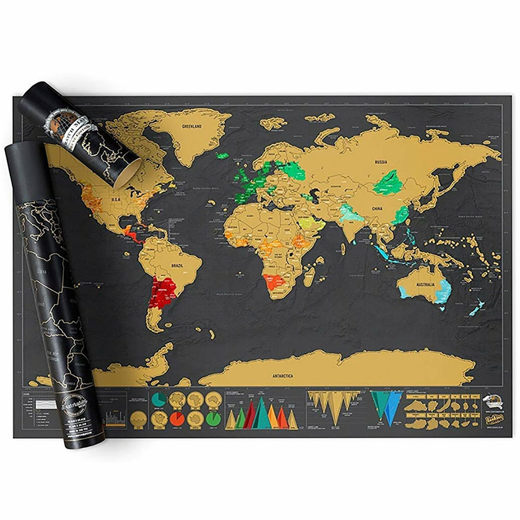 2pcs Scratch Off World Map Poster Large 82.5x59.5cm | Deluxe Travel Map Wall Decor