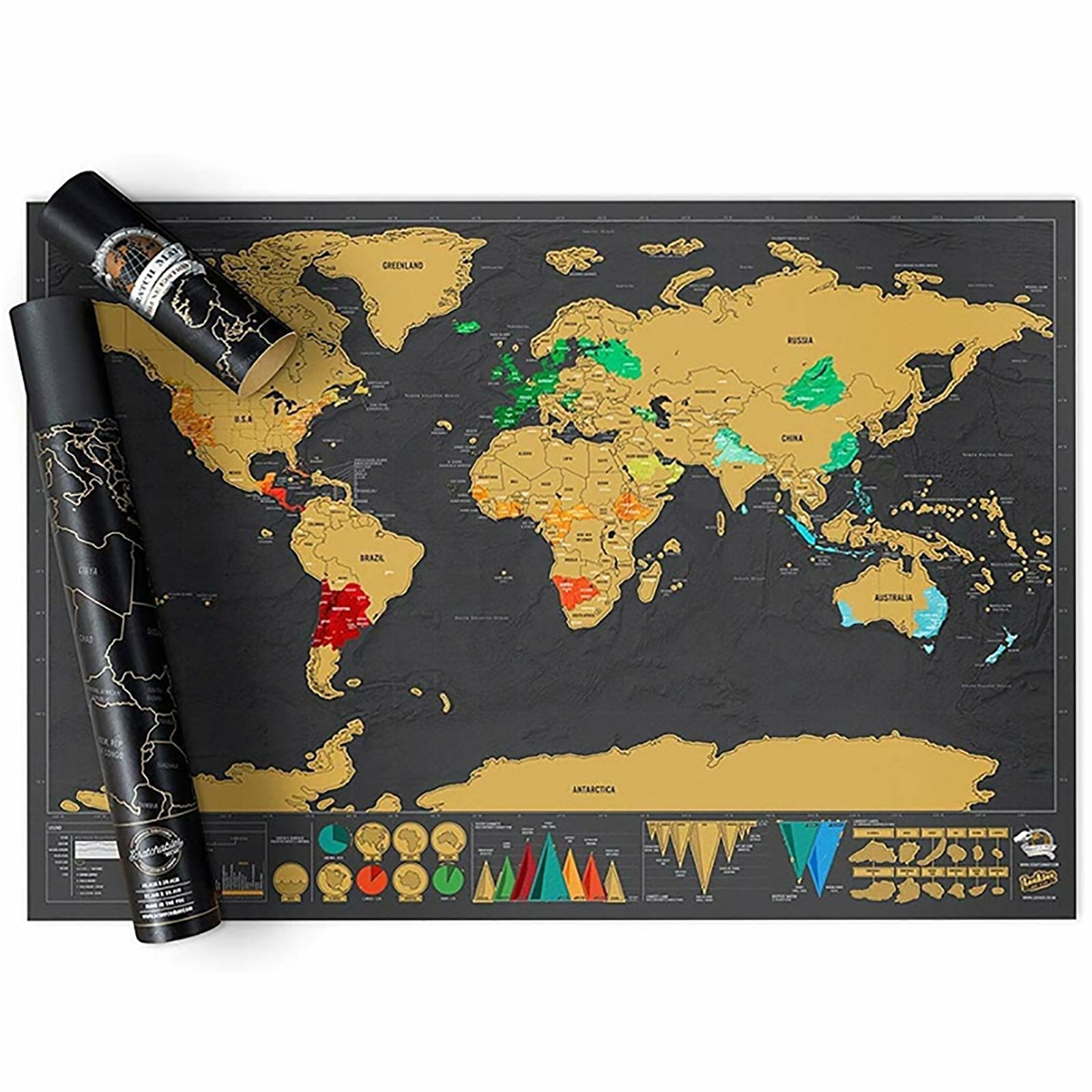2pcs Scratch Off World Map Poster Large 82.5x59.5cm | Deluxe Travel Map Wall Decor