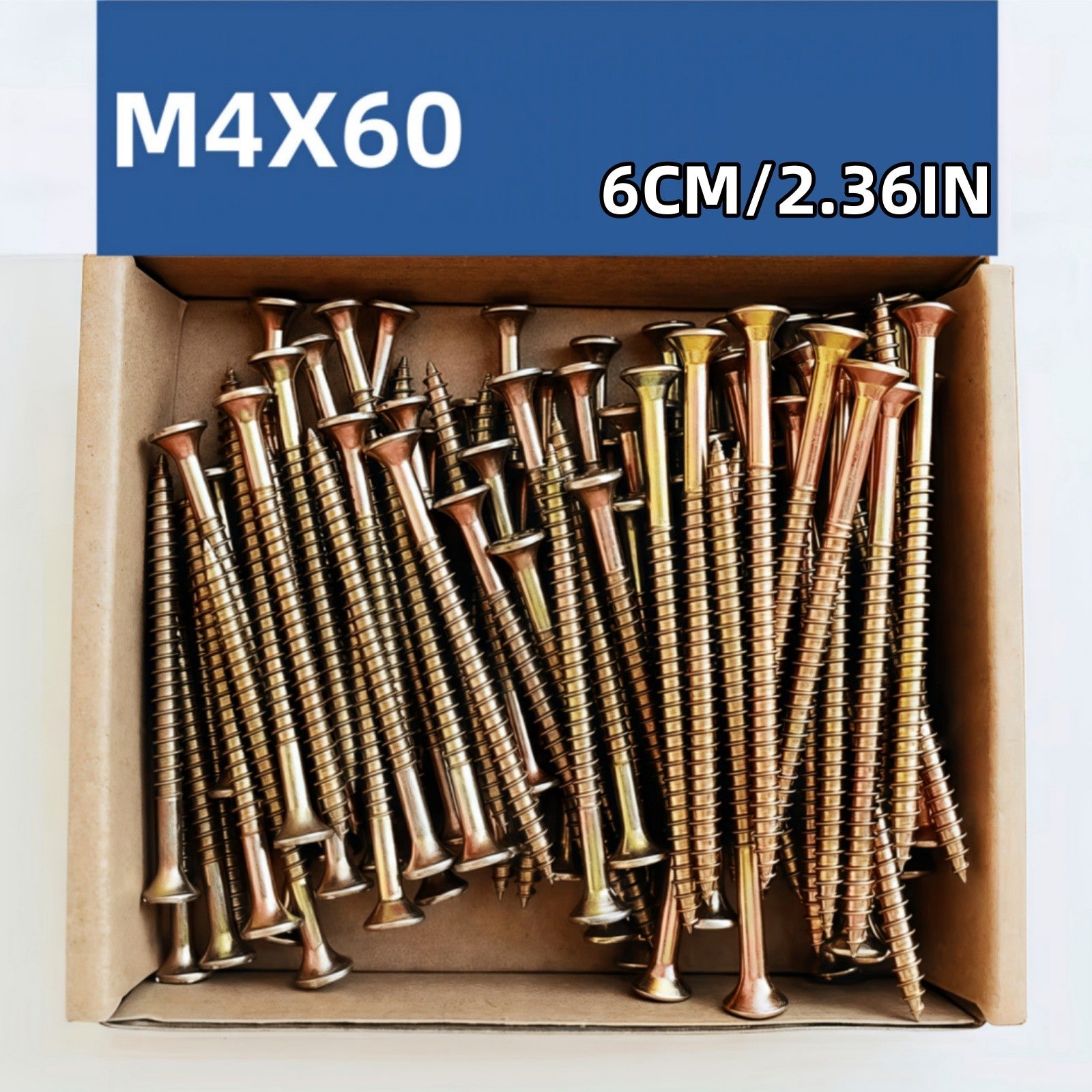 100PCS M4 Chipboard Screws – Carbon Steel Phillips Flat Head Self-Tapping Wood Screws (50mm / 60mm)