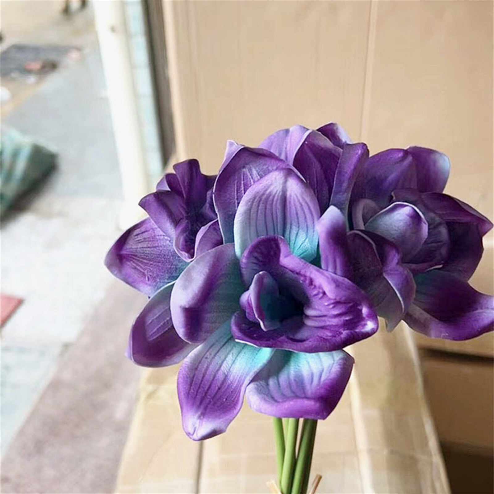 1PC Artificial Orchid Stem - Purple Turquoise Faux Flower Branch for Home and Event Decor