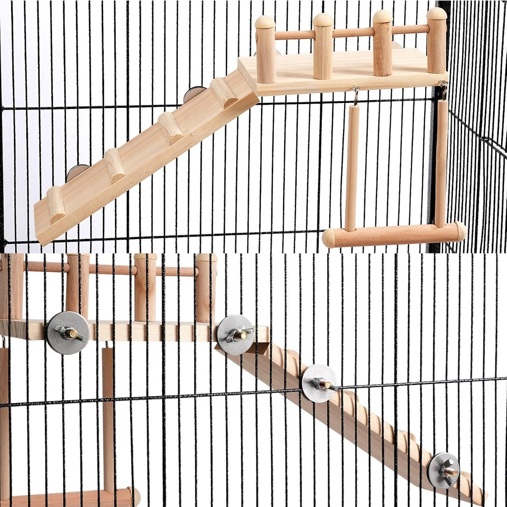 Wooden Bird Swing Toy for Parrots | Natural Hanging Perch Cage Playground