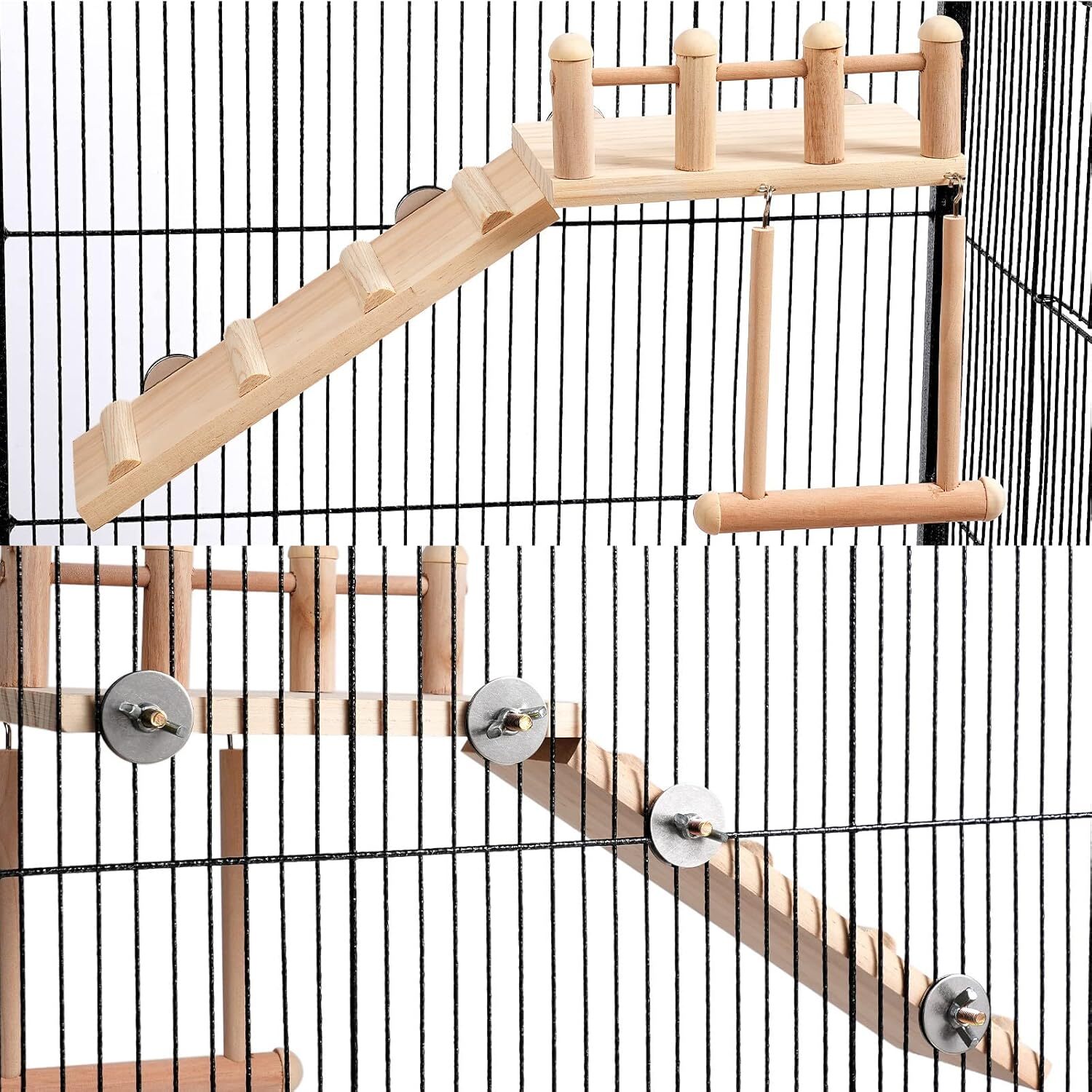 Wooden Bird Swing Toy for Parrots | Natural Hanging Perch Cage Playground
