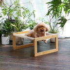 Raised Wooden Cat Bed with Hammock | Solid Pine Elevated Pet Sleeping Platform
