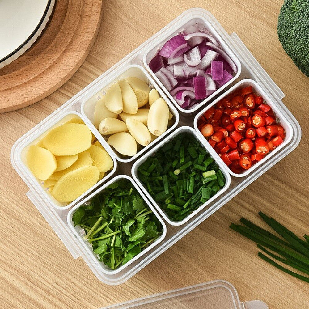 2pcs Fridge Storage Organizer Boxes | 6 Grid Vegetable Onion Meat Drain Containers