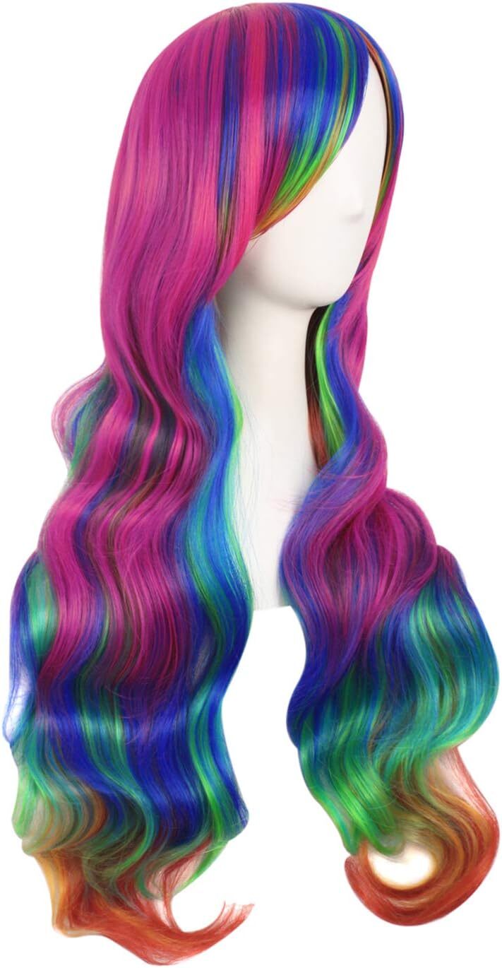 70cm Rainbow Lolita Cosplay Wig | Long Curly Wavy Synthetic Hair Wig for Women