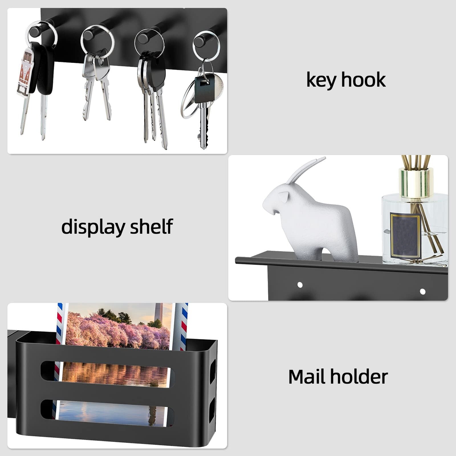2 Pack Wall Mounted Key Rack Hanger – Modern Key and Coat Holder Organizer for Entryway, Bags and Accessories