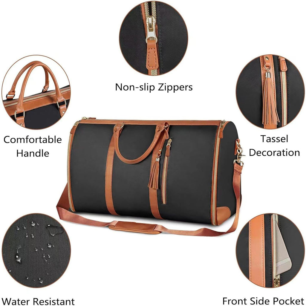Foldable Travel Garment Duffle Bag - Large Capacity Lightweight Weekender Shoulder Bag Brown