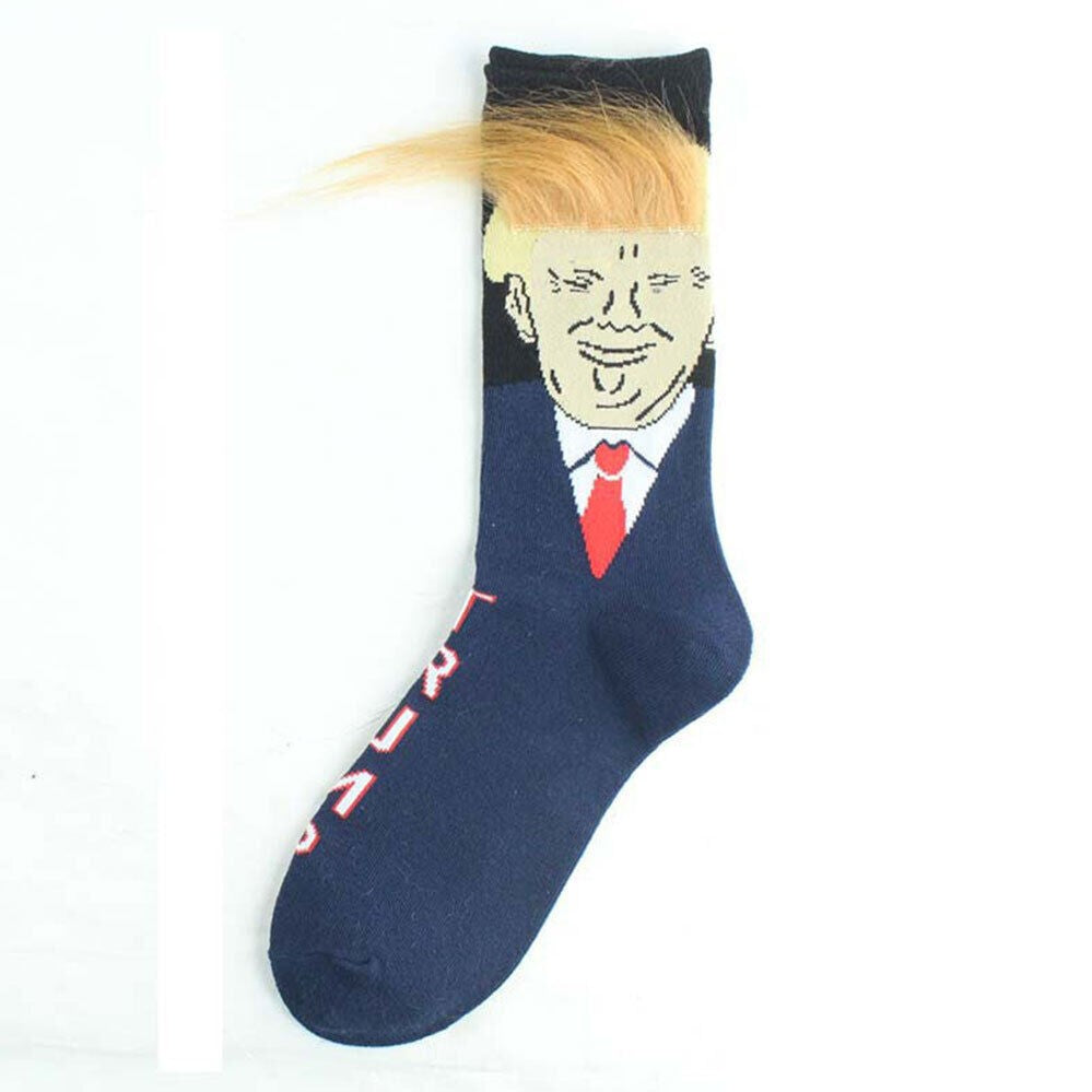 Trump 3D Hair Novelty Crew Socks – Funny Donald Trump Socks with Comb (1 or 2 Pair)