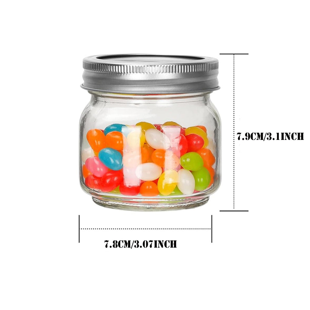 6PCS 250ml Glass Jars with Lids and 4 Stainless Steel Spoons - Small Food Storage Jars