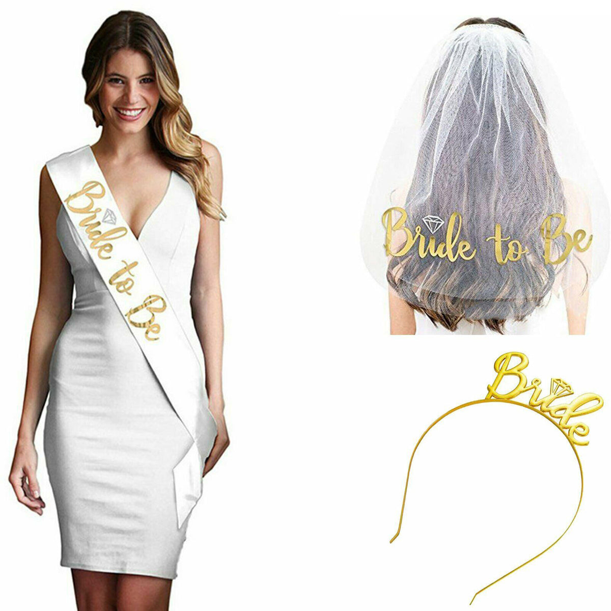 Bride to be hens party accessories set with sash and veil