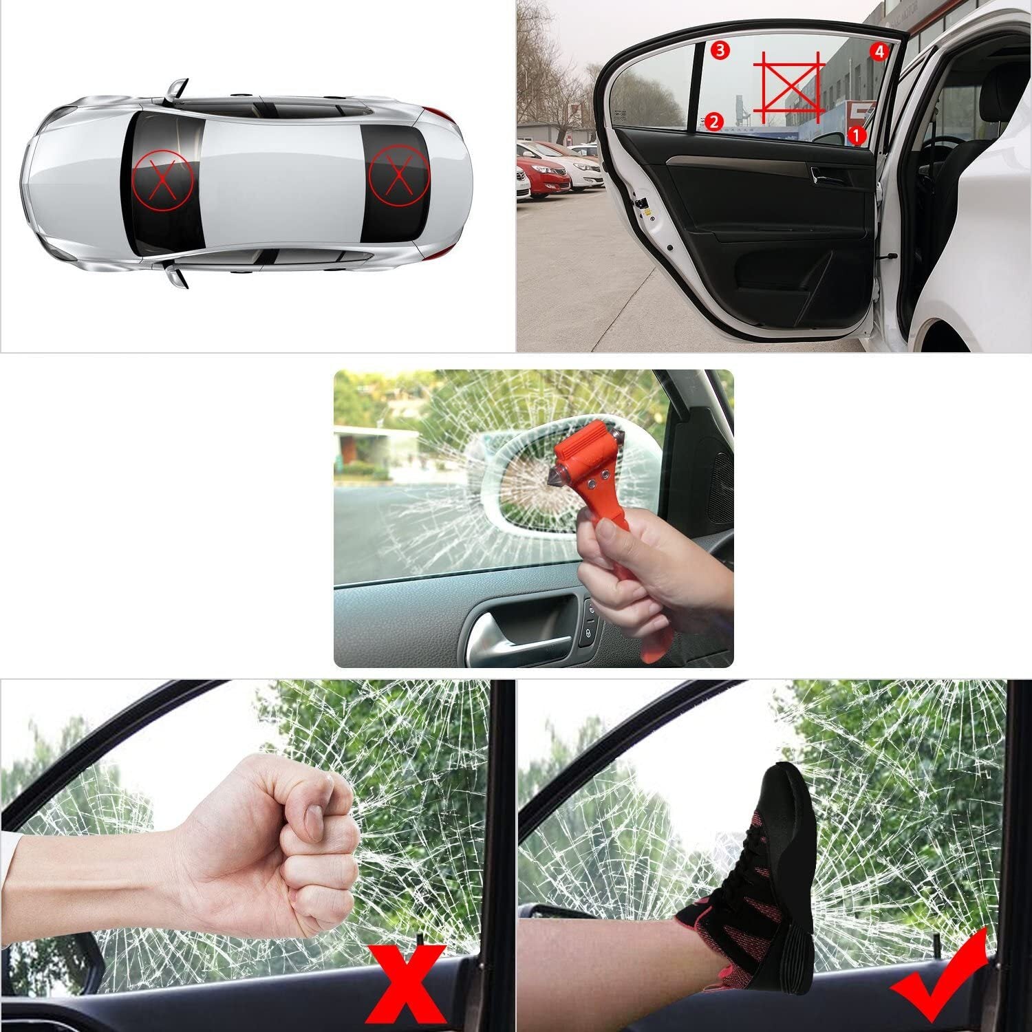5pcs Car Emergency Escape Hammer | Seat Belt Cutter & Window Glass Breaker Tool