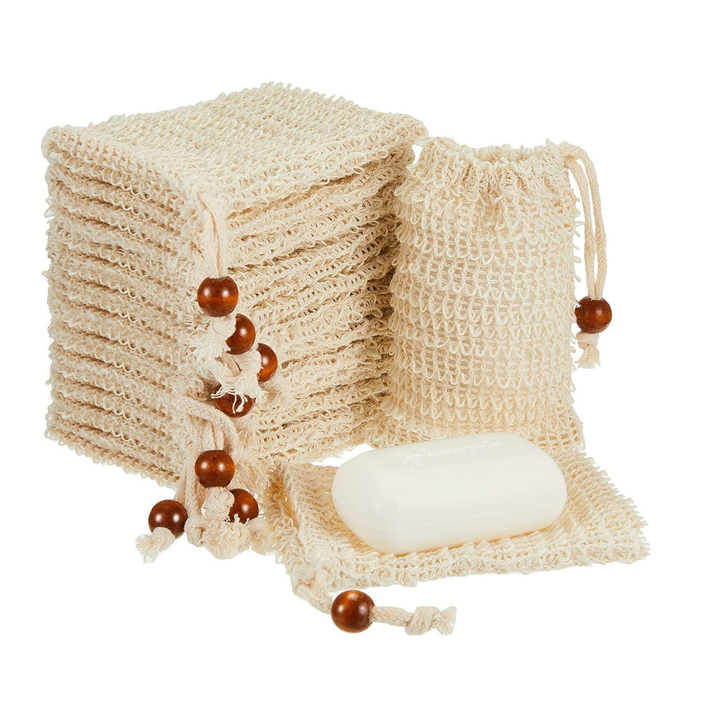 20PCS Soap Exfoliating Bags - Ramie Foaming Soap Saver Pouch with Drawstring