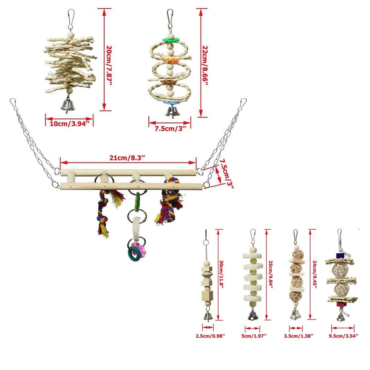 Budgie swing toy hanging in a cage