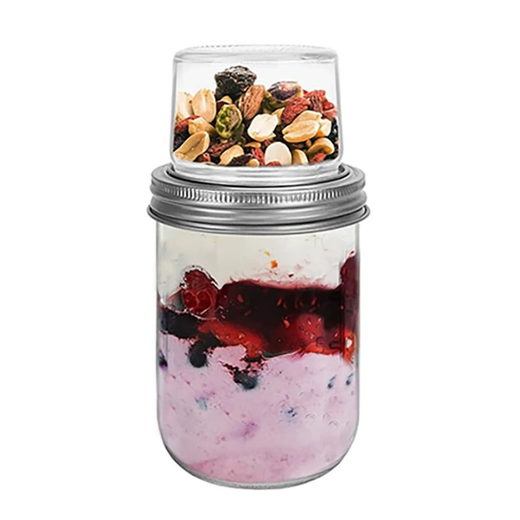 2PCS Overnight Oats Jars Airtight Dual Layer Mason Jars - Yogurt Parfait Cups with Wet Dry Separation