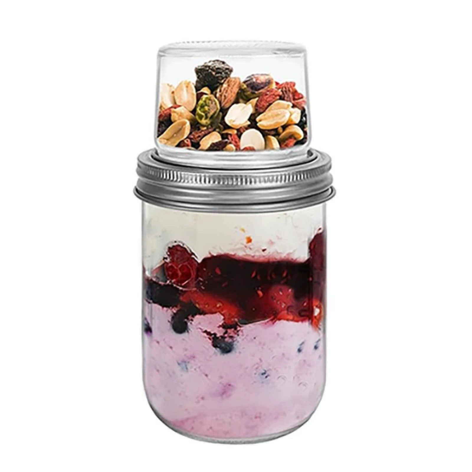 2PCS Overnight Oats Jars Airtight Dual Layer Mason Jars - Yogurt Parfait Cups with Wet Dry Separation
