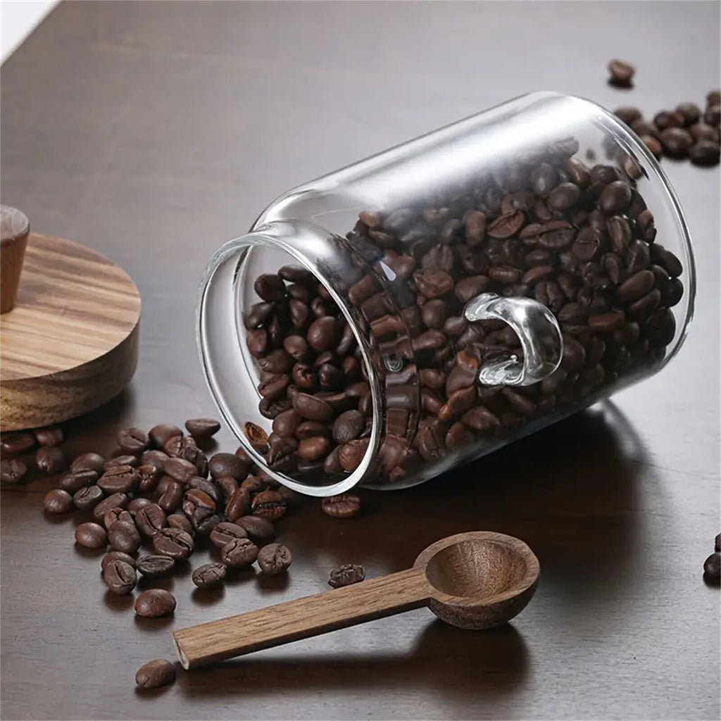 2 Pack Glass Storage Jars with Wooden Lid and Spoon – Airtight Coffee, Spice and Food Containers