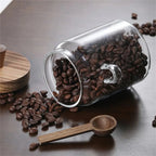 2 Pack Glass Storage Jars with Wooden Lid and Spoon – Airtight Coffee, Spice and Food Containers
