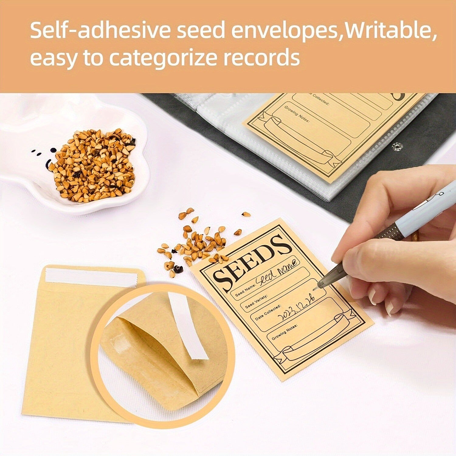 2 Sets Seed Storage Organizer with Kraft Paper Envelopes – Garden Seed Packet Binder and Storage Bags